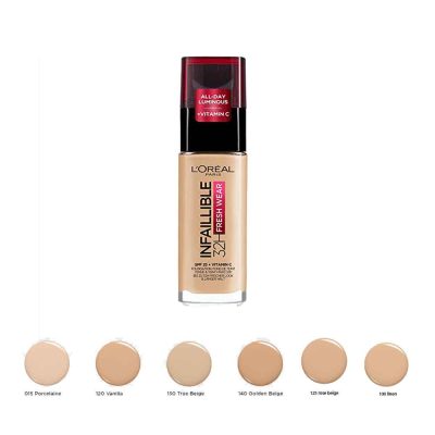 کرم پودر لورال شیشه ای Loreal Infaillible Fresh Wear 32H SPF25 + Vitamin C