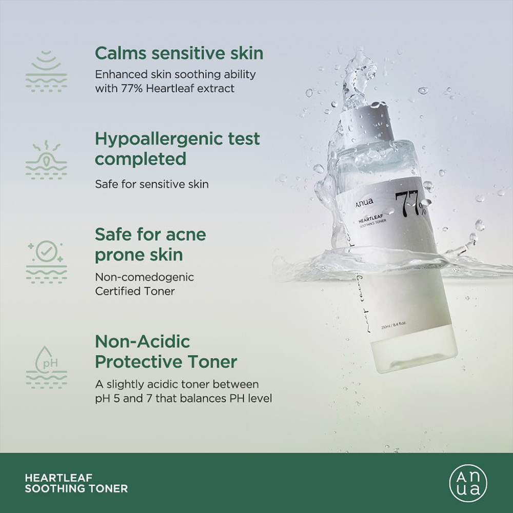 تونر-تسکین-دهنده-آنوا-ANUA-Heartleaf-77-Soothing-Toner-250ml-8 تونر هارتلیف و هیالورن جدید 77+ آنوا / Anua Heartleaf + Hyaluron 77% S 250ml - تصویر 2